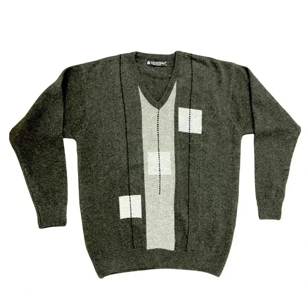 Oxford Brand 100% Lambswool Sweater Green Argyle Green Size 44 Men’s Large